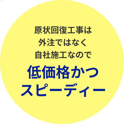 原状回復工事は外注ではなく自社施工なので低価格かつスピーディー